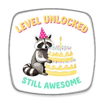 Level Freigeschaltet Waschbär am Kuchen - Viereckiger Kühlschrankmagnet - Weiß - Vorne