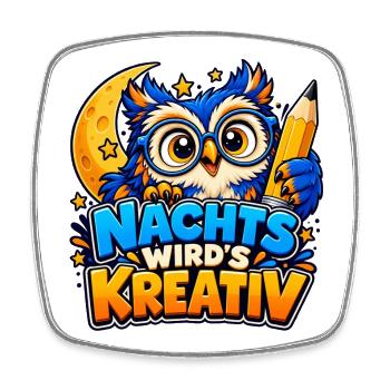 Nachts wird’s kreativ – Eule mit Bleistift - Viereckiger Kühlschrankmagnet - Weiß - Vorne