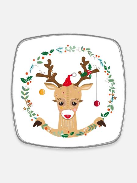 Un renne au moment de Noël - Magnet carré - blanc