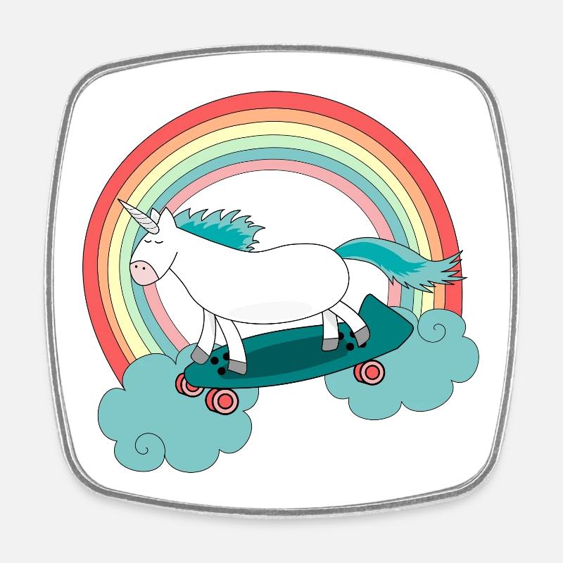 Einhorn Skateboard Longboard Regenbogen - Viereckiger Kühlschrankmagnet - Weiß