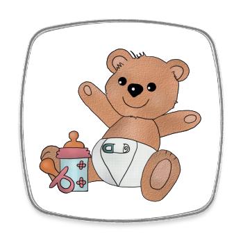 Teddy mit Flasche - Viereckiger Kühlschrankmagnet - Weiß - Vorne