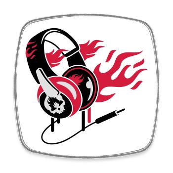 Headphones and flames - Square fridge magnet - white - Front