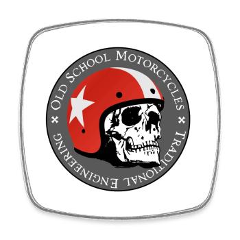Old School Skull Moto Logo Rothelm - Viereckiger Kühlschrankmagnet - Weiß - Vorne