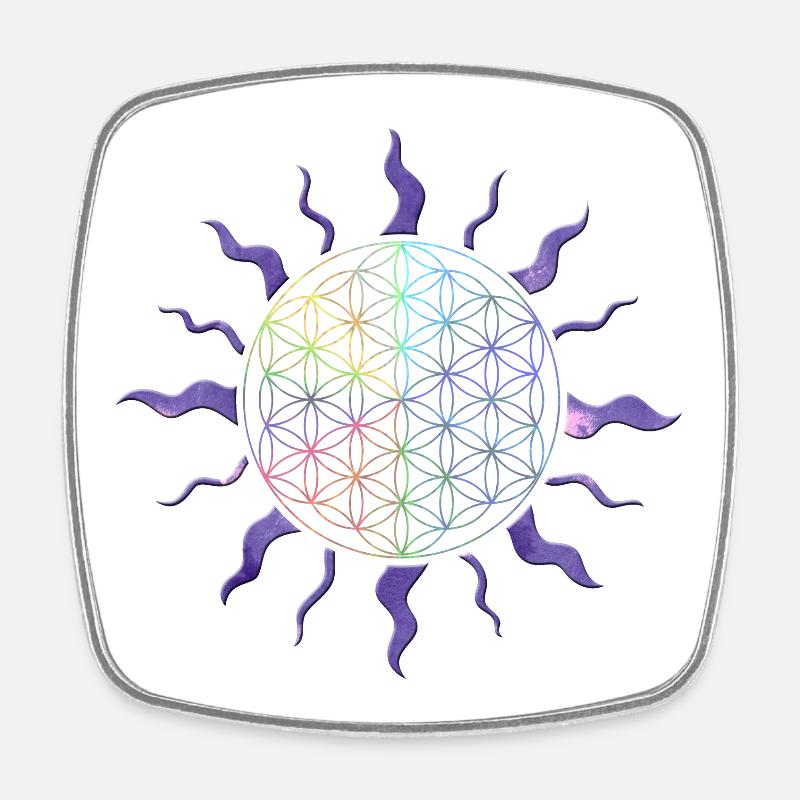 Fleur de vie Sun Mandala Rainbow - Magnet carré - blanc