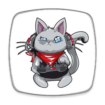 Chat avec un casque - jouer au chat - chat de gamer - Magnet carré - blanc - Devant