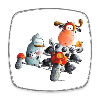 Milchexpress - Motorrad - Kuh - Cartoon - Viereckiger Kühlschrankmagnet - Weiß - Vorne