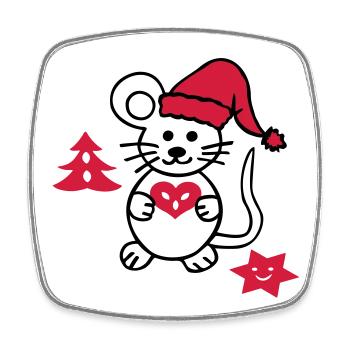 niedliche Maus mit Weihnachtsmütze - Viereckiger Kühlschrankmagnet - Weiß - Vorne