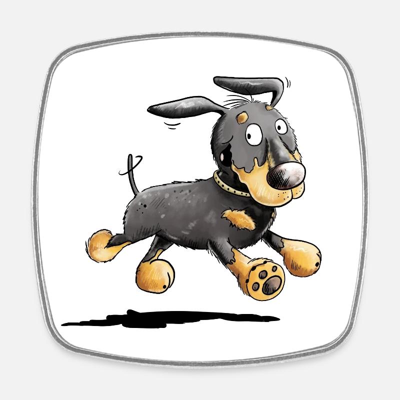 Flotter Dackel - Dachshund - Teckel - Geschenk - Viereckiger Kühlschrankmagnet - Weiß