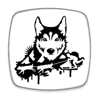 Une course de chien avec une tête husky - Magnet carré - blanc - Devant