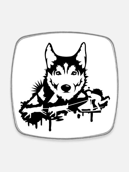 Une course de chien avec une tête husky - Magnet carré - blanc