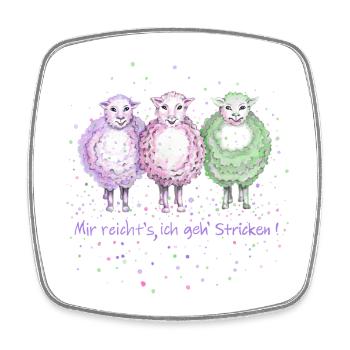 3 Schafe " Mir reichts ich geh Stricken ! " - Viereckiger Kühlschrankmagnet - Weiß - Vorne