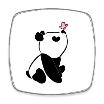 Panda avec papillon – Motif d’animal mignon - Magnet carré - blanc - Devant
