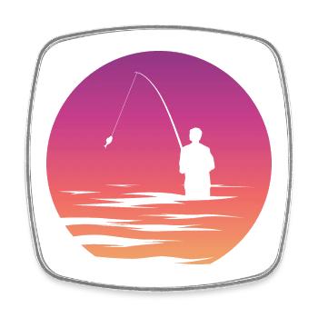 Pêcheur pêcheur lac symbole lune mer Illustration - Magnet carré - blanc - Devant