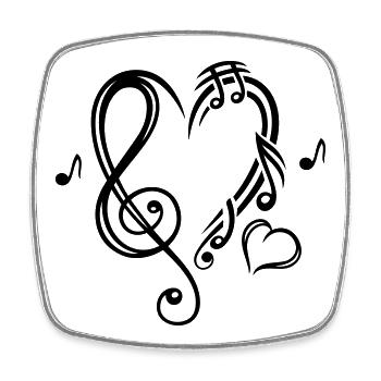 Notes de musique clef de musique coeur - Magnet carré - blanc - Devant