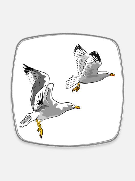 Les mouettes en vol - Magnet carré - blanc
