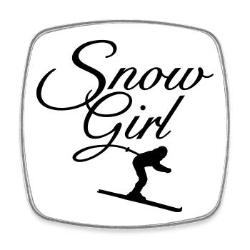 Snowgirl Ski Ski Sports d’hiver - Magnet carré - blanc - Devant