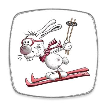 Ski Lapin - Magnet carré - blanc - Devant