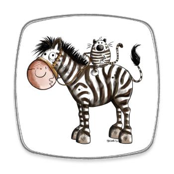 Zebra mit Katze - Viereckiger Kühlschrankmagnet - Weiß - Vorne