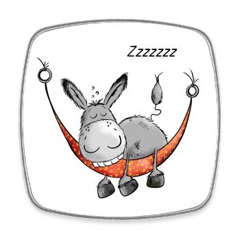 Sleeping Donkey - Âne - Comique - Dessin animé - Magnet carré - blanc - Devant