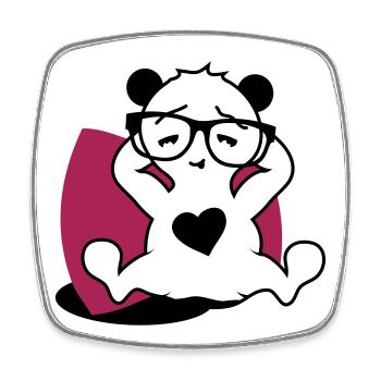 Panda with nerd glasses and heart button while relaxing - Square fridge magnet - white - Front