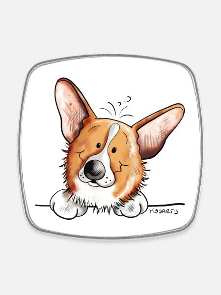 Cute Welsh Corgi Cardigan - Dog - Puppy - Pets - Square fridge magnet - white