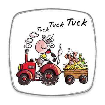 Cow drives a tractor - Farm - Pig - Boy - Gift - Square fridge magnet - white - Front