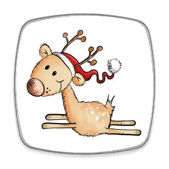 Jumping Christmas Reindeer - Gift - Comic - Square fridge magnet - white - Front