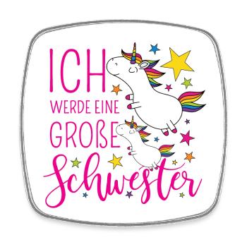 Große Schwester Einhorn Einhörner pink Sterne bunt - Viereckiger Kühlschrankmagnet - Weiß - Vorne