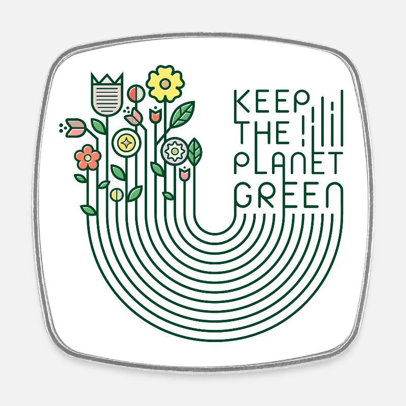 Fleurs et lettrage (garder le vert, minimal) - Magnet carré - blanc