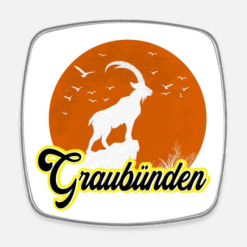 Graubünden Ibex Mondsilhouette - Viereckiger Kühlschrankmagnet - Weiß