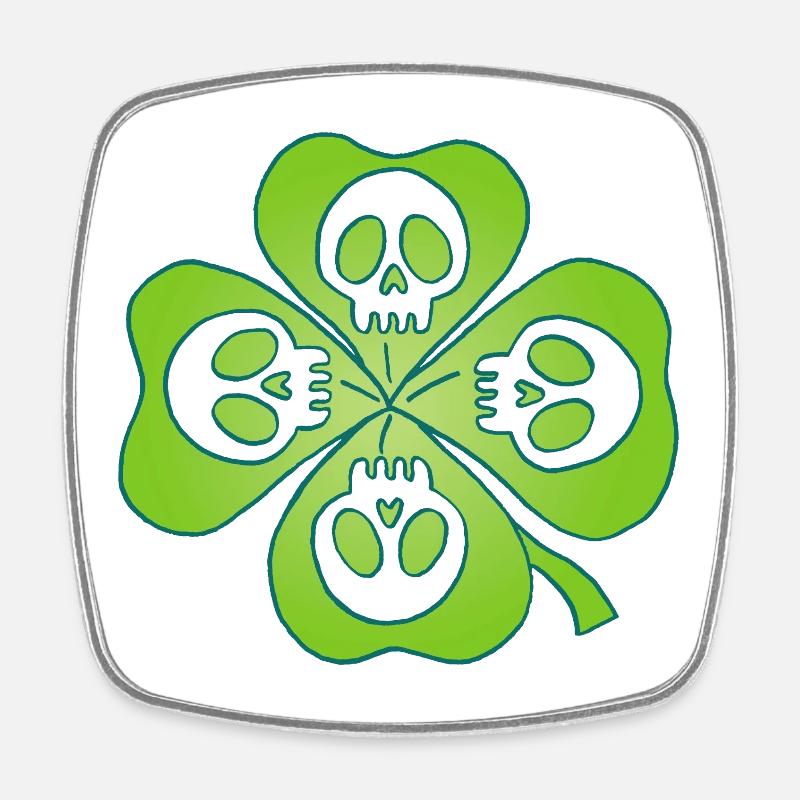 Têtes de mort et trèfle à quatre feuilles - Magnet carré - blanc