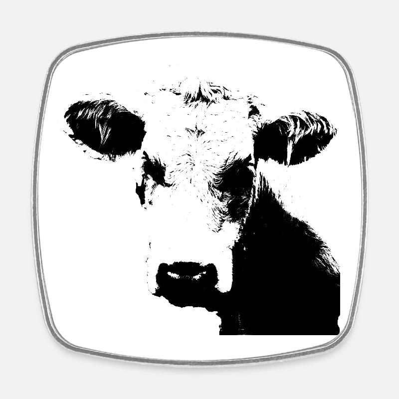 Cow Black Cow Cows Cattle Cow Head Gift - Square fridge magnet - white
