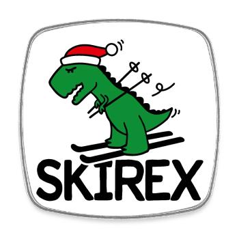 Skirex T-Rex Skifahren Dinosaurier Tyrannosaurus Ski Wortspiel - Viereckiger Kühlschrankmagnet - Weiß - Vorne