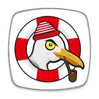 Cool seagull with hat pipe and lifebuoy - Square fridge magnet - white - Front