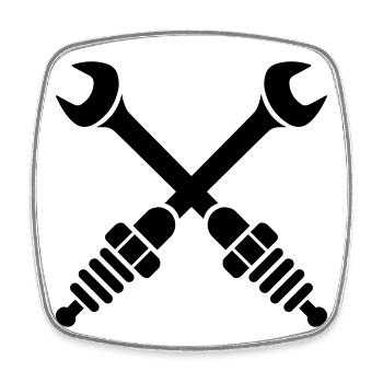 Wrench crossed with spark plugs - Square fridge magnet - white - Front