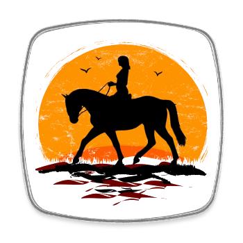 Equitation - Cavalier - École d’équitation - Cheval - Soleil - Magnet carré - blanc - Devant
