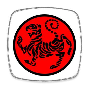 Shotokan tiger karaté logo emblème noir sur rouge - Magnet carré - blanc - Devant