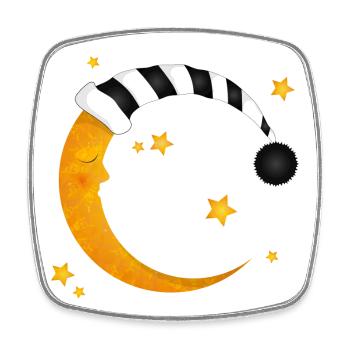 lune endormie avec un bonnet de couchage à rayures - Magnet carré - blanc - Devant
