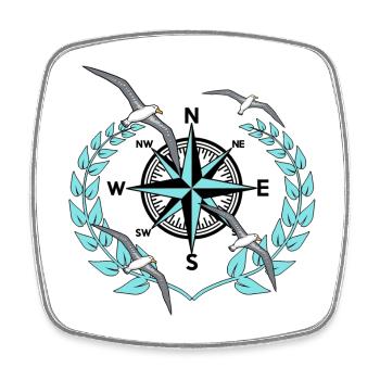 Compass Wind Rose Seagulls Nautical Maritime Seafaring - Square fridge magnet - white - Front