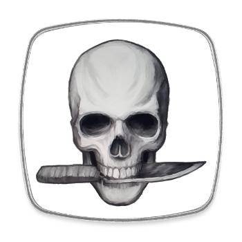 Skull with knife in mouth - Square fridge magnet - white - Front