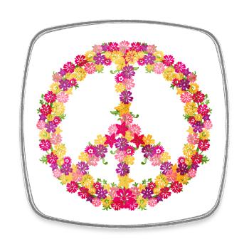 Flower-Power Friedenssymbol Retro-Vibes - Viereckiger Kühlschrankmagnet - Weiß - Vorne