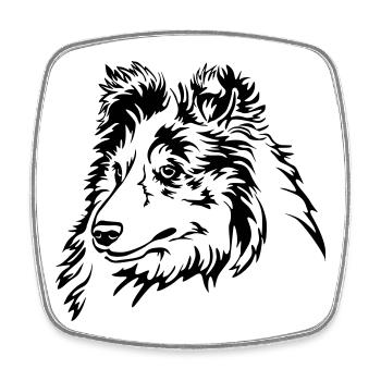 Sheltie Kopf - Viereckiger Kühlschrankmagnet - Weiß - Vorne