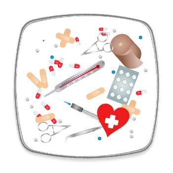 Erste Hilfe Set,Reiseapotheke oder Hausapotheke - Viereckiger Kühlschrankmagnet - Weiß - Vorne