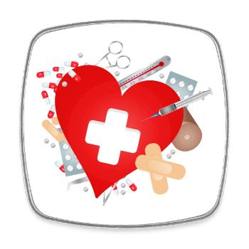 Erste Hilfe Set oder Reiseapotheke mit Herz - Viereckiger Kühlschrankmagnet - Weiß - Vorne