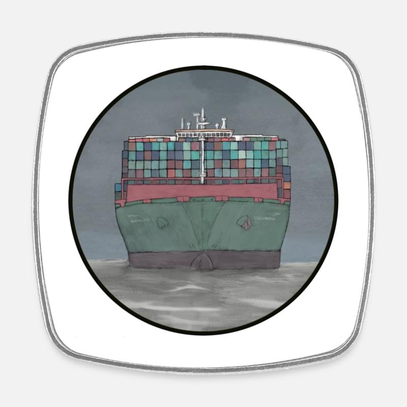 Containerschiff - Viereckiger Kühlschrankmagnet - Weiß