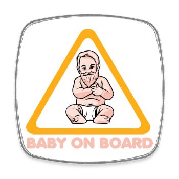 Warning sign baby on board with baby illustration - Square fridge magnet - white - Front