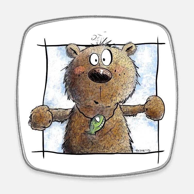 Droll Brown Bear I Wild Animal Comic - Square fridge magnet - white