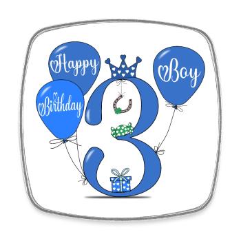 Happy Birthday 3 Boy - Viereckiger Kühlschrankmagnet - Weiß - Vorne