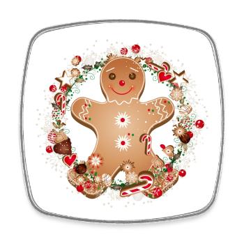 cheerful gingerbread man in the cookie wreath - Square fridge magnet - white - Front
