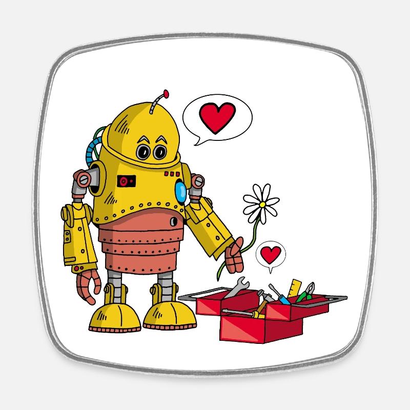 Robot amoureux - Magnet carré - blanc